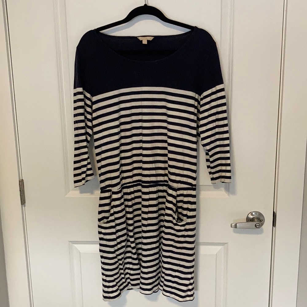 Navy and white stripe cotton mini dress with pockets from Banana Republic